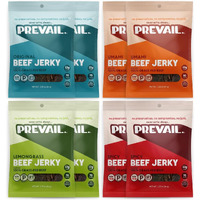 Grass Fed Beef Jerky Variety Pack, By Prevail - Low Sodium And Gluten Free! | Umami, Spicy, Lemongrass, And Original - Pack Of (8) Bags | | Our Gourmet Jerky Is Paleo Certified, Soy Free, Free Of Preservatives, And Contains No Gmo's!