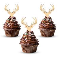 Aumio Wooden Deer Cupcake Toppers Antler Cake Picks Wedding Baby Shower Birthday Hunting Rustic Country Party Cake Decoration Supplies 24 Counts