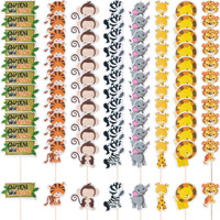96 Pieces Safari Cupcake Toppers Jungle Animal Cupcake Picks Tiger Zebra Monkey Leopard Elephant Giraffe Lion Toothpicks Zoo Theme Cake Decorations For Baby Shower Birthday Party Favors Supplies