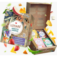 Lovare Green Assorted Tea Variety Pack 32 Pack - Made In Ukraine - Tea Bags Individually Wrapped 4 Tastes - Golden Mango, Cleopatras Night, Strawberry Marshmallow, Bahamian Soursop Assorted Tea Bags
