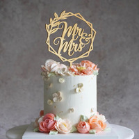 Happyplywood Mr And Mrs Wedding Cake Toppers Bride Groom Cake Topper For Wedding Wooden Wreath Rustic Hexagon Funny Decoration Mr&Mrs Sign Gold Silver Brown (Unpainted)