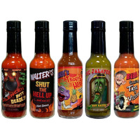 Jeff Dunham - Variety Hot Sauce Pack | Super Hot Sauces From Achmed, Walter, Jose Jalapeno, Bubba J & Peanut - Perfect For Spicy Challenge And Unique Gifts (1 Of Each Flavor, 5 Fl Oz Each)