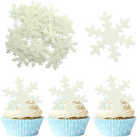 50Pcs White Edible Snowflake Cupcake Toppers Snowflakes Cake Topper Decorations For Christmas Winter Holiday Frozen Theme Babyshower Birthday Wedding Party Supplies