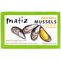 Matiz Espana Organic Mussels In Extra Virgin Olive Oil And Apple Cider Vinegar | 4 Oz.- 2 Pack | From The Coast Of Galicia, Spain |