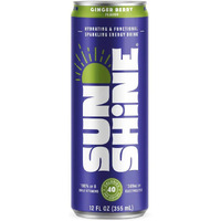 Sunshine Sparkling Energy Drink, Ginger Berry With Daily Essential Vitamins, 360Mg Of Electrolytes, 70Mg Of Natural Caffeine, 12 Fl Oz (Pack Of 12)
