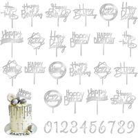 46 Pcs Silvery Happy Birthday Cake Topper Acrylic Birthday Cupcake Topper Pick For Birthday Party Cake Desserts Pastries Decorations (Silvery)