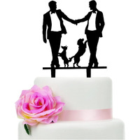 Gay Wedding Cake Topper, Grooms Cake Topper, Mr & Mr Cake Topper With Dogs - Gift For Gay Wedding/Engagement/Anniversary Party Decoration (Two Dogs)