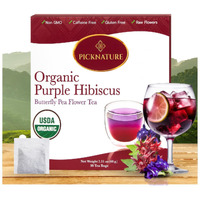 Picknature Purple Hibiscus Tea And Butterfly Pea Flower Tea Bag Leaf Freshly Picked From Thailand | 30 Tea Bags (100+ Cups) | Herbal Tea Gifts | Usda Organic