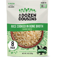 A Dozen Cousins Rice Cooked In Bone Broth Microwaveable Rice Packets | 7G Protein | Contains Collagen (Classic Chicken Broth, 8 Pack)