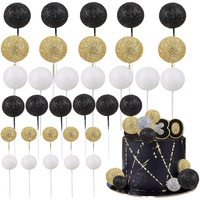 30Pcs Glitter Balls Cake Topper Mini Balloons Cupcake Topper Diy Cake Insert Topper Foam Cake Balls Baking Decoration For Baby Shower Wedding Anniversary Kids Birthday Graduation Party Cake Decorations Gold Black Silver