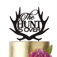 Happyplywood The Hunt Is Over Cake Topper For Wedding, Hunting Themed Wedding, Cake Topper Antler, Bride Grooms Cake Toppers, Rustic Wedding Style D  Cor (Antler)