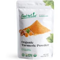 Food To Live Organic Turmeric Powder, 8 Ounces Non-Gmo, Finely Ground Turmeric Root, Pure, Kosher, Vegan, Bulk. Fragrant Spice. Great For Asian, Middle East Dishes, Spice Blends, Beverages.