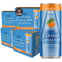 Clearly Canadian Orchard Peach Sparkling Spring Water Beverage, Natural & Carbonated, Flavored Seltzer Water, 1 Case (24 Cans X 12 Fl Oz)