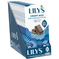 Lily's Crispy Rice Dark Chocolate Style No Sugar Added, Sweets Bars, 3 Oz (12 Count)