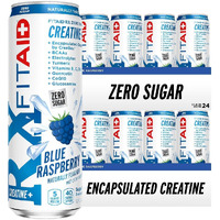 Fitaid Rx Zero Sugar, Encapsulated Creatine, Workout Recovery Drink, All-In-One Blend, Bcaas, Glucosamine, Turmeric, B-Complex, Electrolytes, Blue Raspberry, 12 Fl Oz (Pack Of 24)