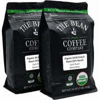 The Bean Organic Coffee Company 50/50 French Roast, 50% Decaf, Dark Roast, Whole Bean Coffee, 16-Ounce Bag (Pack Of 2), Usda Organic Certified