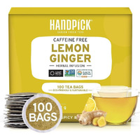 Handpick, Lemon Ginger Herbal Tea, Eco-Conscious Tea Bags - 100 Pyramid Tea Bags | 100% Natural Ingredients, Hand-Made Blend Of Lemon & Ginger | Caffeine Free, Gluten Free | No Artificial Ingredients