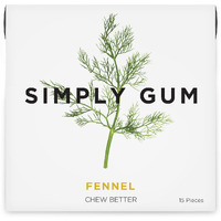 Simply Gum | Fennel | Plant- Based Chewing Gum | Pack Of Six (90 Pieces Total) | Synthetic Plastic Free + Aspartame Free + Non Gmo