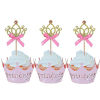 Jevenis 40 Pcs Glittery Princess Cupcake Toppers Crown Cupcake Wrapper Crown Cupcake Toppers Baby Shower Cupcake Decorations For Birthday Baby Shower Party Decorations Supplies