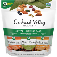 Orchard Valley Harvest Active Snack Pack Mix, 1Oz Bags (Variety Pack Of 30), Antioxidant Mix, Cranberry Almond Cashew, Omega-3 Trail Mix, Snacks For Adults And Kids, Gluten Free