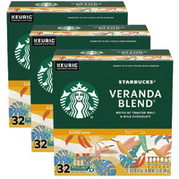 Starbucks Coffee K-Cup Pods, Veranda Blend, Blonde Roast Coffee, Notes Of Toasted Malt & Milk Chocolate, Keurig Genuine K-Cup Pods, 32 Ct K-Cups/Box (Pack Of 3 Box)