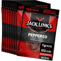 Jack Links Beef Jerky, Peppered, 1.25 Oz. Bags, 10 Count - Flavorful Meat Snack For Lunches, 11G Of Protein And 100 Calories, Made With 100% Beef - 94% Fat Free, No Added Msg Or Nitrates/Nitrites