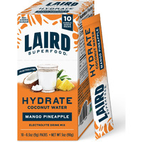 Laird Superfood Hydrate Coconut Water - Electrolyte Drink Mix - Mango Pineapple, 10 Single Serve Sticks - 0G Added Sugar - No Artificial Ingredients - On-The-Go Hydration
