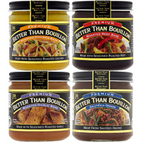 Better Than Bouillon Premium Base Variety Pack, 1 Roasted Chicken Base, 1 Roasted Beef Base, 1 Roasted Garlic Base, 1 Saut  Ed Onion Base, 8 Oz Jars (Pack Of 4)