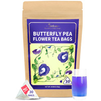 Teelux Butterfly Pea Flower Tea Bags, Natural Butterfly Pea Tea, Premium Dried Butterfly Pea Flower For Blue & Purple Drinks And Food Coloring, 30 Tea Bags