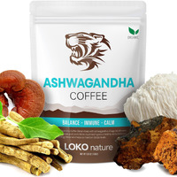 Loko Nature Tiger Ashwagandha Mushrooms Instant Coffee With Arabica | Powerful Natural Ingredients Reishi, Chaga & Lion's Mane | Adaptogen, Vegan, Antioxidants, Gluten-Free - 30 Servings