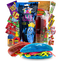 Chamoy Pickle Kit + Blue Raspberry Pickle In A Pouch For 2 People (21 Pcs) Comes With Takis, Fruit Rollup, Lucas Gusano, Skwinkles, And Other Mexican Candy Snacks. Tiktok Trend Items By Food Crush