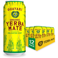 Guayak   Yerba Mate, Energy Drink Alternative, Organic Enlighten Mint Flavor, 15.5 Oz (Pack Of 12), 150Mg Natural Caffeine, Back To School College Essential, Smooth Energy & Focus