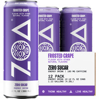 Zoa Zero Sugar Energy Drinks, Frosted Grape - Sugar Free With Electrolytes, Healthy Vitamin C, Amino Acids, Essential B-Vitamins, And Caffeine From Green Tea - 12 Fl Oz (12-Pack)