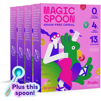 Magic Spoon Cereal - Fruity 4-Pack Of Cereal And Spoon - Keto & Low Carb Lifestyles, Gluten & Grain Free, High Protein, 0G Sugar