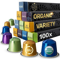 Organic Espresso Variety Pack For Nespresso | 100 Usda Organic Aluminum Capsules | 3 Strong Italian Espressos + 1 Smooth Lungo | 100% Nespresso Compatible Pods | Fairtrade |