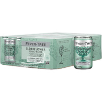 Fever Tree Elderflower Tonic Water - Premium Quality Mixer - Refreshing Beverage For Cocktails & Mocktails. Naturally Sourced Ingredients, No Artificial Sweeteners Or Colors - 150 Ml Cans - Pack Of 24