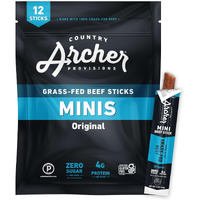 Country Archer Mini Beef Jerky Sticks - Grass Fed Beef Sticks Individually Wrapped, Mini Beef Sticks Bulk, Beef Jerky Snack Packs, Gluten Free, Paleo, Keto - .5 Oz Meat Sticks (Pack Of 12)
