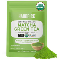 Handpick Japanese Organic Matcha Green Tea Powder (100 Servings) - Authentic Premium Second Flush Harvest | Resealable Ziplock Pouch