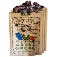 Righteous Felon Beef Jerky, Mens Gift, Gluten Free Biltong Meat Snack, Healthy Snacks For Adults, High Protein, Zero Sugar, Low Carb, Keto, South African Style Snacks (Nelson Mandela - 3 Pack)