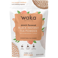 Waka Instant Black Tea Mix, Peach Flavored - 100% Tea Leaves, No Additives, Unsweetened Tea Powder In Bulk Pouch - Easy Quick Hot And Iced Teas, Up To 200 Cups (4.5Oz)