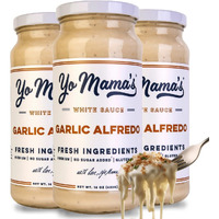 Yo Mamas Foods Gourmet Keto Garlic Alfredo Pasta Sauce | (3) 16 Ounce Glass Bottles | Our Garlic Sauce Is Low Carb, Paleo, Gluten Free, Low Calorie And Is Made With Only The Freshest Ingredients!