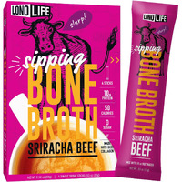 Lonolife Sriracha Beef Bone Broth Powder Mix | Grass-Fed, 10G Protein | Collagen-Rich, Keto & Paleo Friendly | Natural Ingredients | 4 Portable Stick Pack Servings