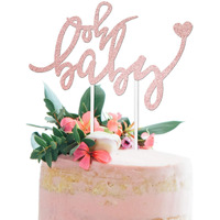 Pink/Rose Gold Oh Baby Cake Topper For Baby Shower, Girl Baby Gender Reveal Cake Topper By Merry Expressions