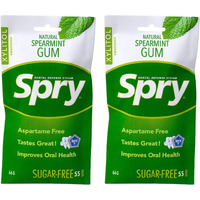 Spry On The Go Gum, Fresh Natural Xylitol Chewing Gum Dental Defense System Aspartame-Free Sugar Free Gum (Spearmint, 55 Count - Pack Of 2)