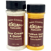 Amish Country Popcorn | Seasoning Variety Pack | Ballpark Style Buttersalt - 6 Oz And Sour Cream And Onion - 5 Oz Popcorn Seasoning | Old Fashioned, Non-Gmo And Gluten Free