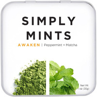 Simply Mints | Breath Mints- Awaken (Caffeine + Peppermint + Matcha) | Pack Of Six (180 Pieces Total) | Breath Freshening + Aspartame-Free + Vegan + Non-Gmo
