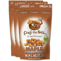 Crazy Go Nuts Walnuts - Maple, 4.5 Oz (3-Pack) - Healthy Snacks, Vegan, Low Carb, Gluten Free, Superfood - Natural, Non-Gmo, Ala, Omega 3 Fatty Acids, Good Fats, And Antioxidants