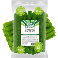 Sweet Roots Green Apple Licorice Twists (16 Oz / 1 Bag) - Jumbo Size - Made With Real Fruit Juice Concentrate - Certified Kosher - Vegan - Fat Free