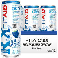 Fitaid Rx Zero Sugar, Encapsulated Creatine, Workout Recovery Drink, All-In-One Blend, Bcaas, Glucosamine, Turmeric, B-Complex, Naturally Sweetened, Blue Raspberry, 12 Fl Oz (Pack Of 12)