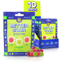 Better Sour Gummies - Guava, Calamansi, Ume - Naturally Flavored, Plant-Based, Low Sugar, Healthy Sour Gummy Candy - 3G Sugar/60 Cal Per 1.8 Oz Bag, Healthy Treats For Kids & Adults (Pack Of 10)